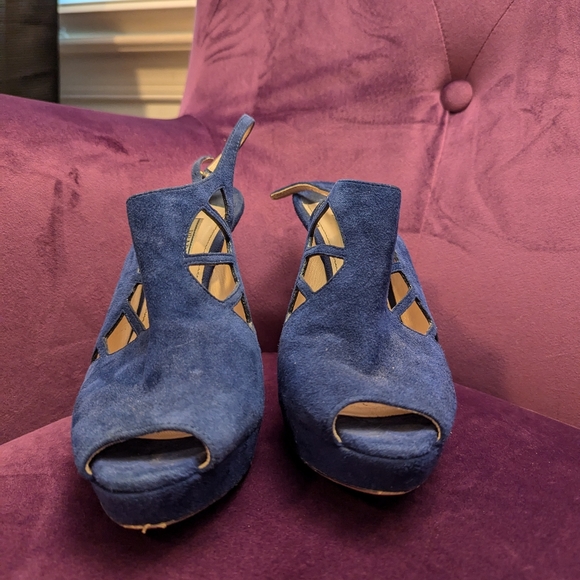 Blue Suede Prada Heels 38 - Picture 2 of 10